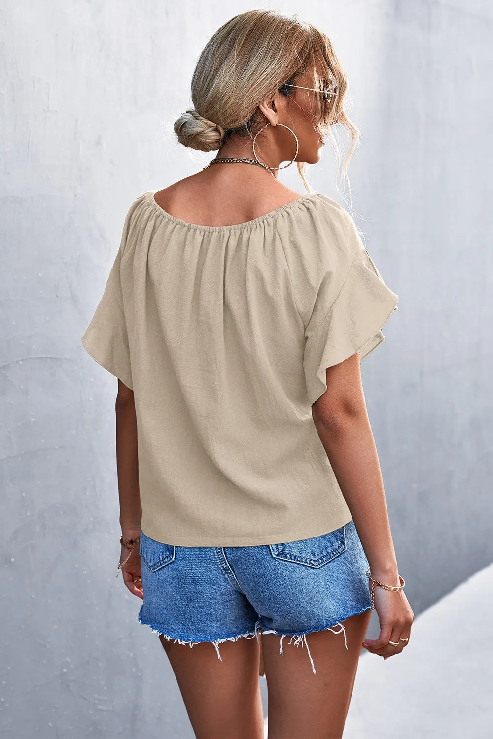 Flutter Sleeve Tie-Front Blouse