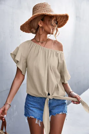 Flutter Sleeve Tie-Front Blouse