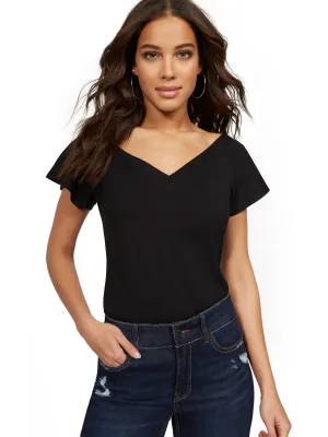 Flutter-Sleeve V-Neck Tee