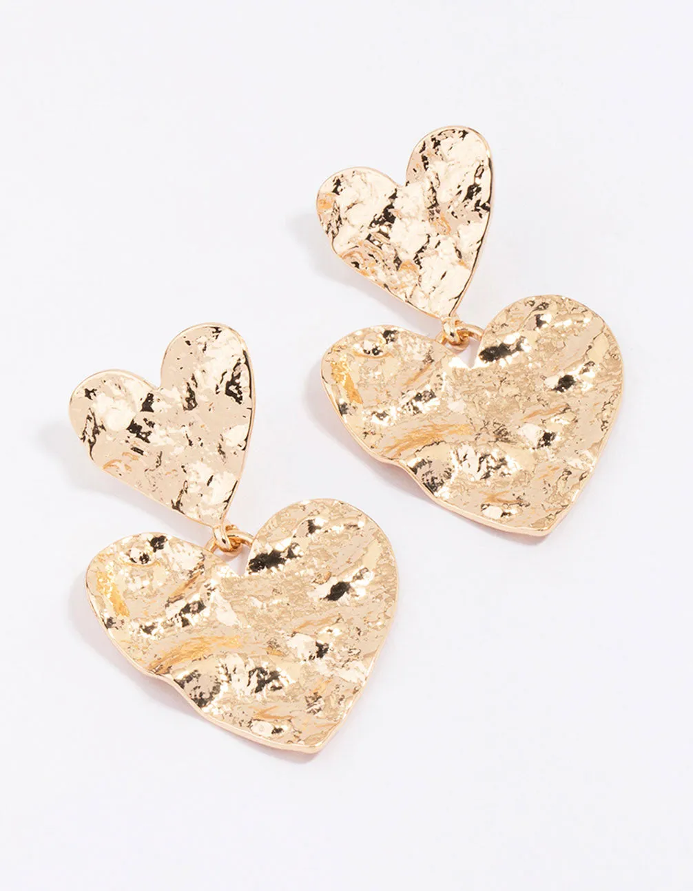 Gold Molten Heart Drop Earrings