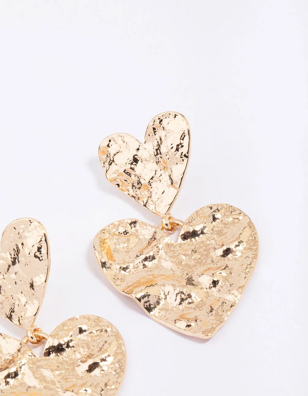 Gold Molten Heart Drop Earrings