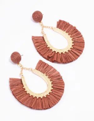 Gold Raffia Fan Drop Earrings