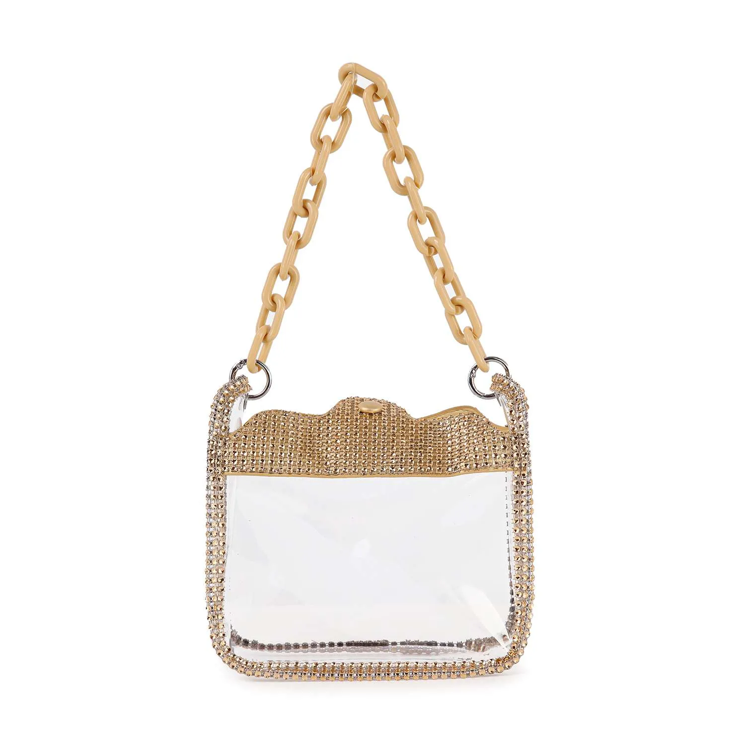 Gold Rhinestone Clear Stadium Shoulder Bag