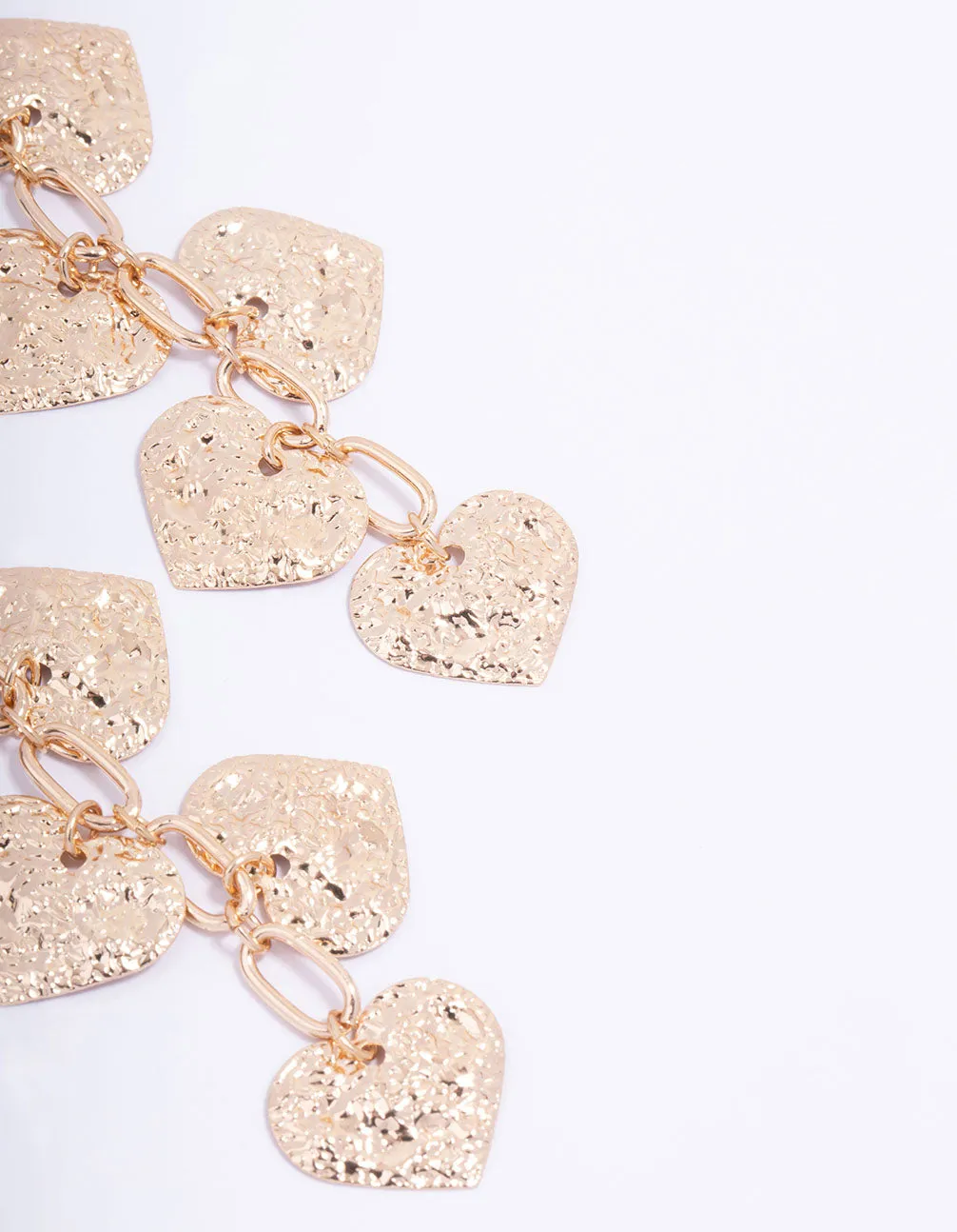 Gold Textured Molten Heart Drop Earrings