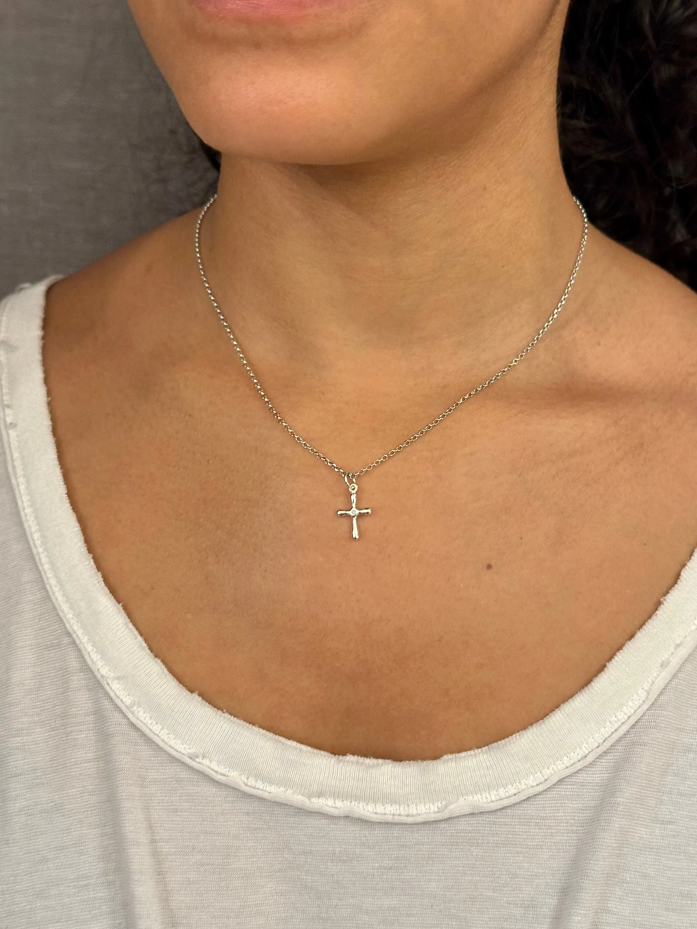 Graceful Cross with Tiny Diamond Necklace