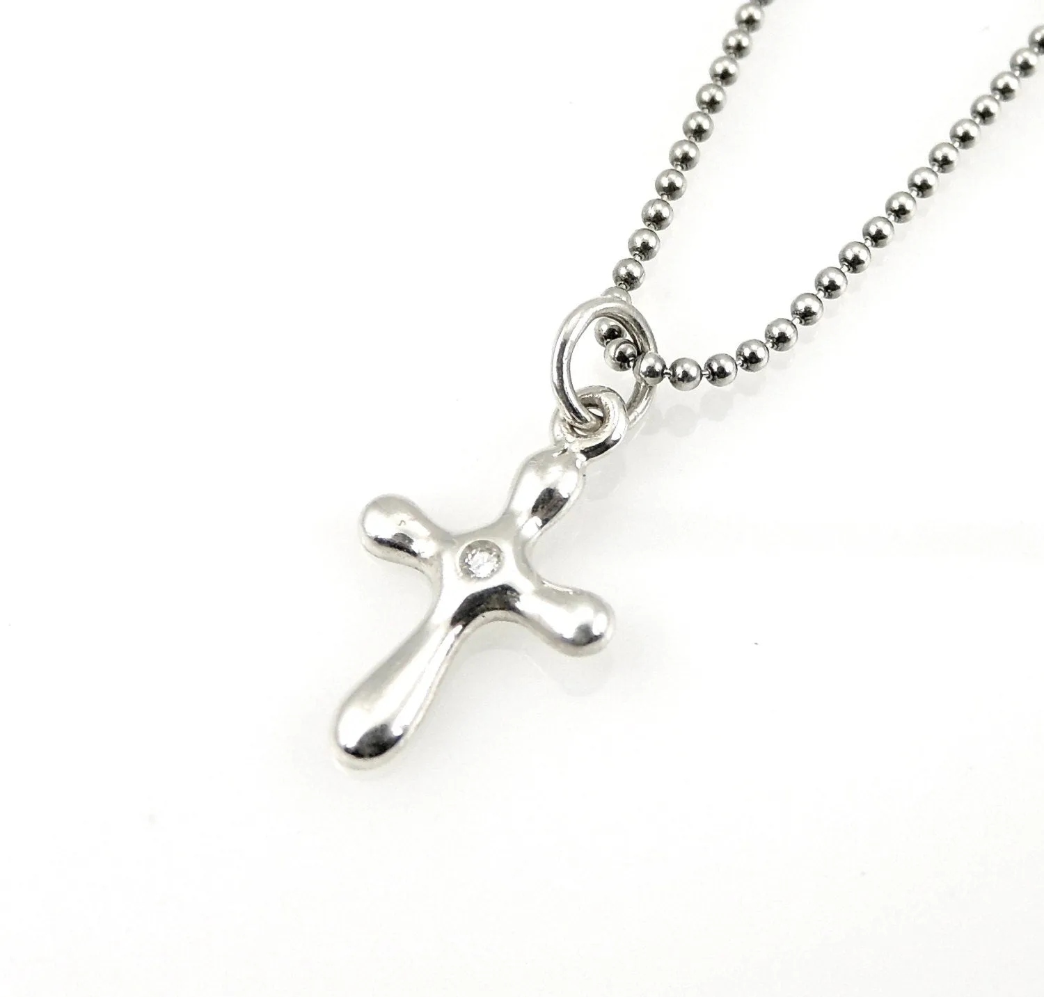 Graceful Cross with Tiny Diamond Necklace