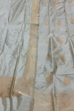 Graceful Grey Banarasi Silk Suit - Handloom Katan