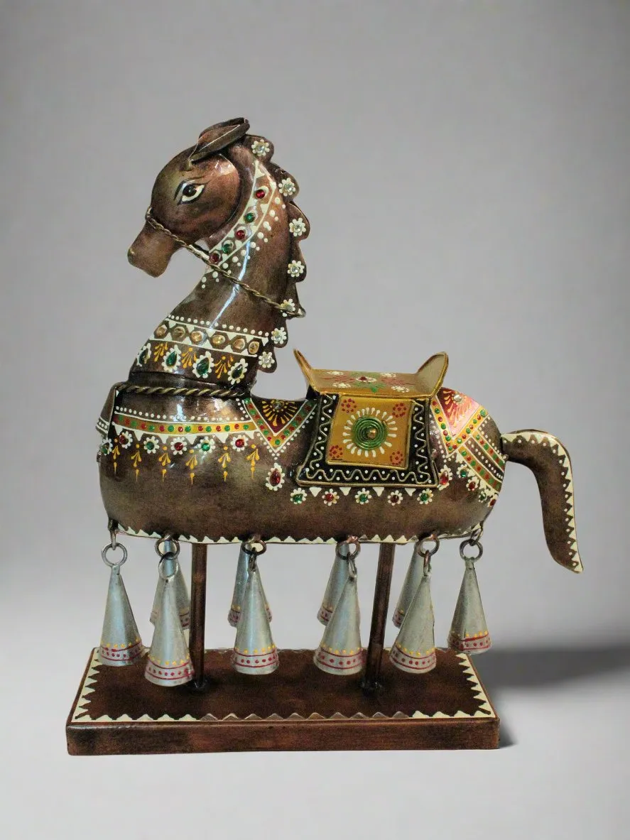 Graceful Horse Showpiece with 10 Hanging Bells