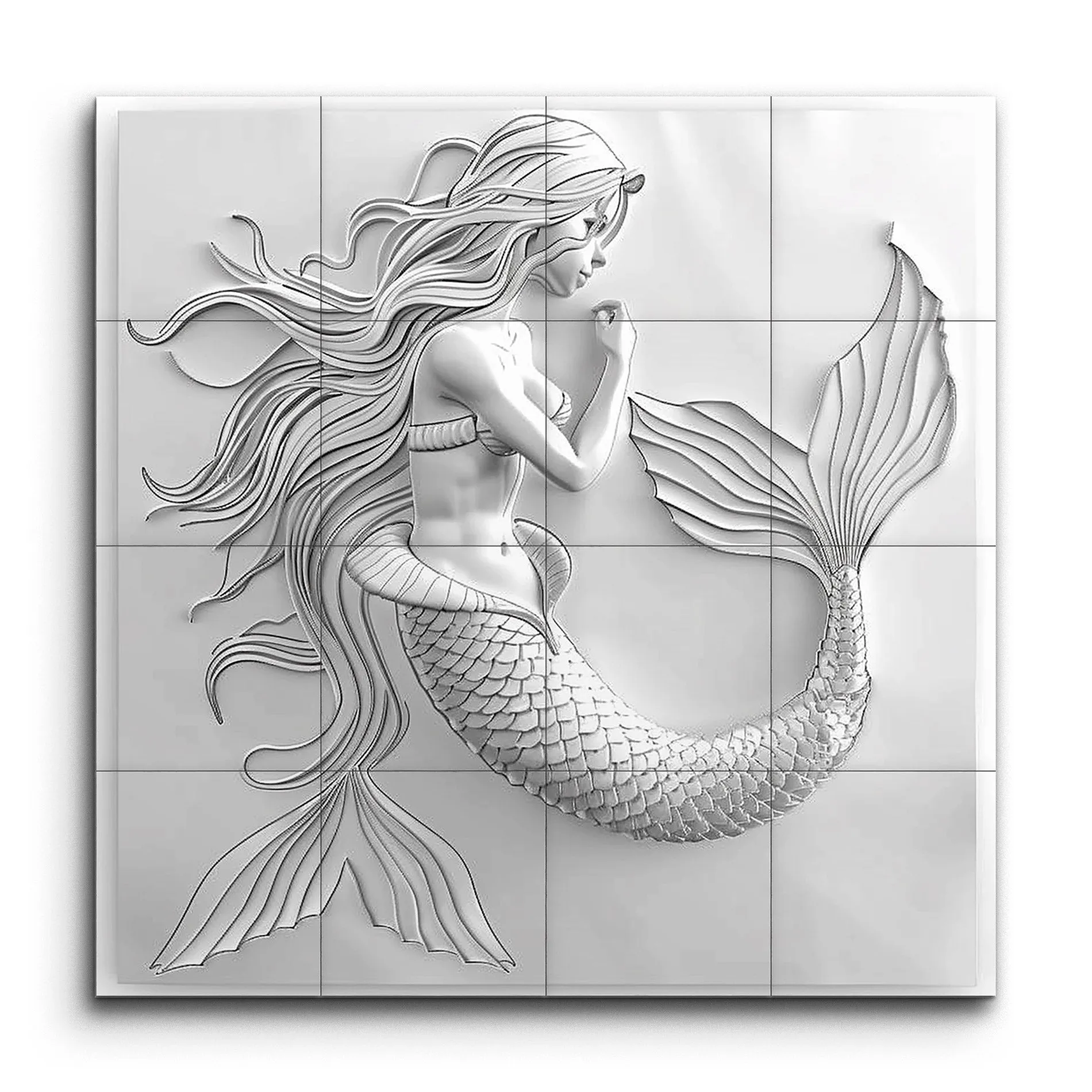 Graceful Mermaid in Deep Thought Relief Art