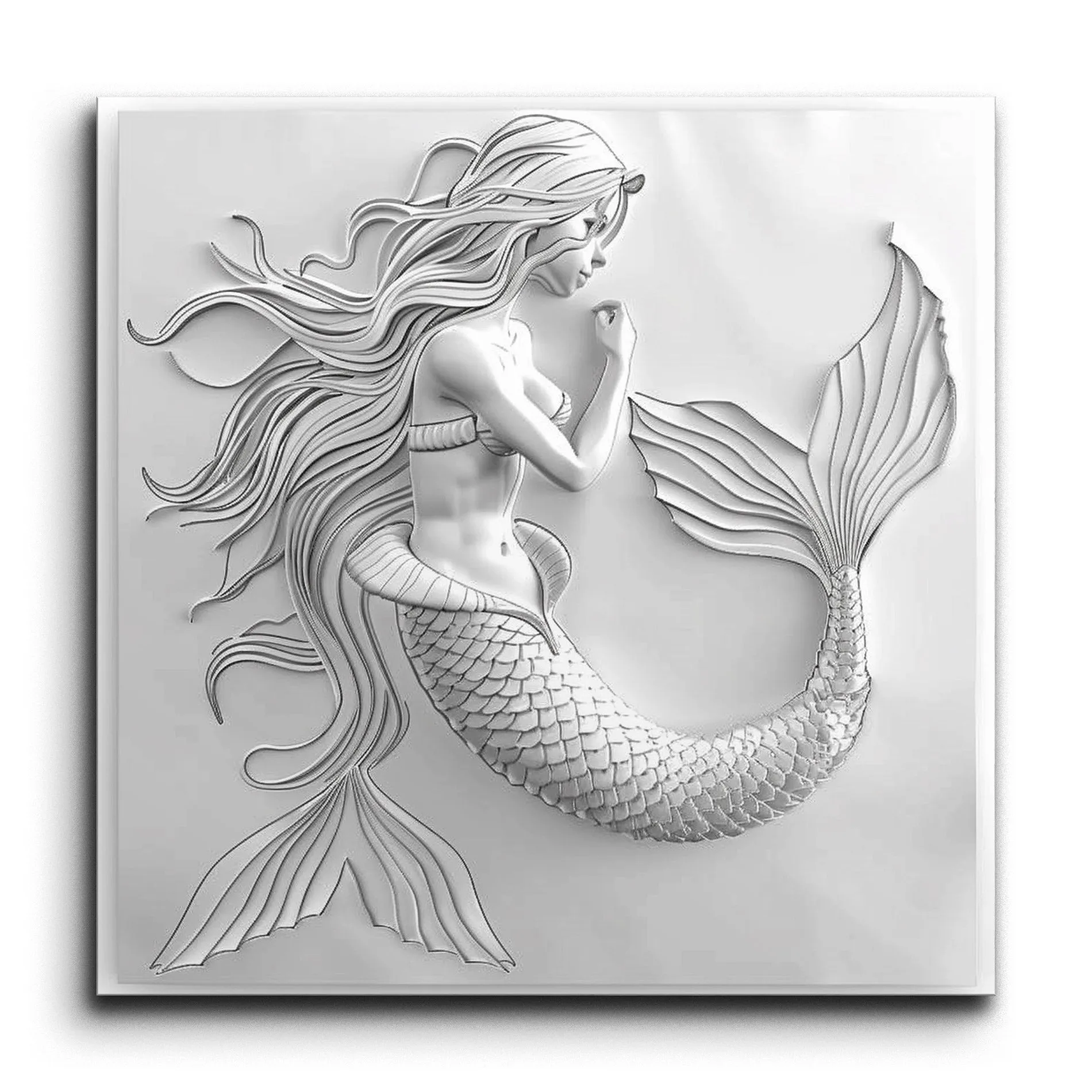 Graceful Mermaid in Deep Thought Relief Art