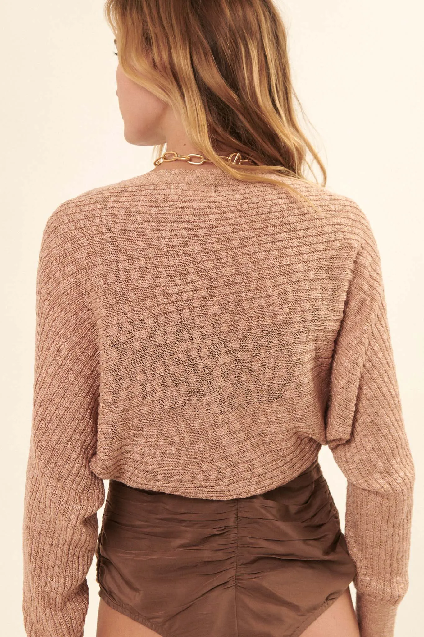 Graceful Spirit Textured Rib-Knit Shrug Cardigan