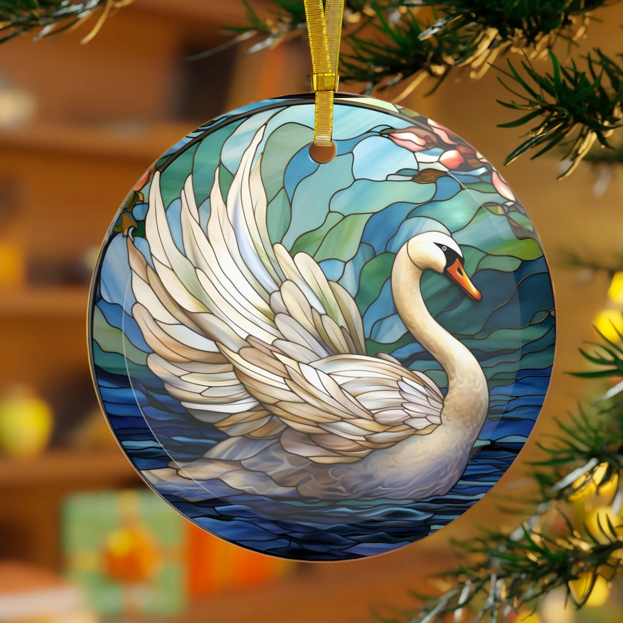 Graceful Swan Decorative Art Glass Ornament