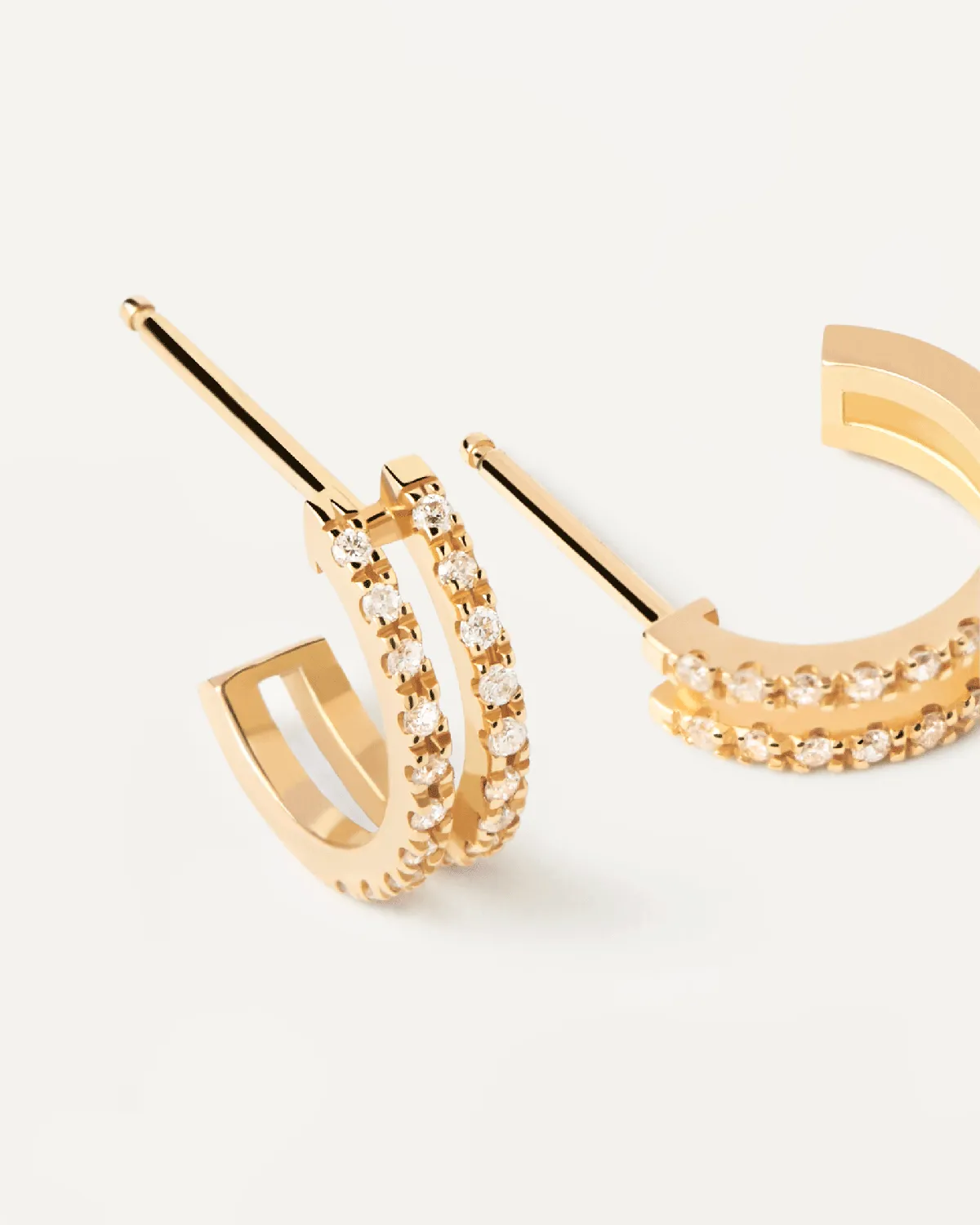 GRID 2 Diamonds and Yellow Gold Dual Hoops