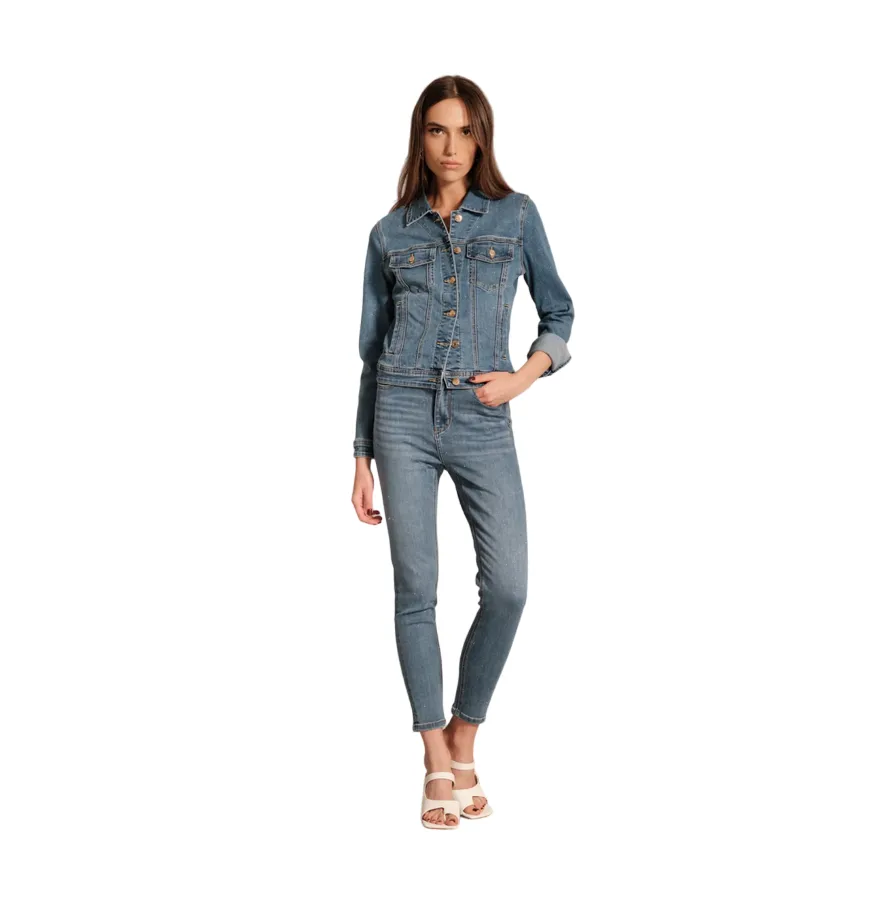 Griffai giubbino in jeans brillantinato da donna DGP4781 blu chiaro