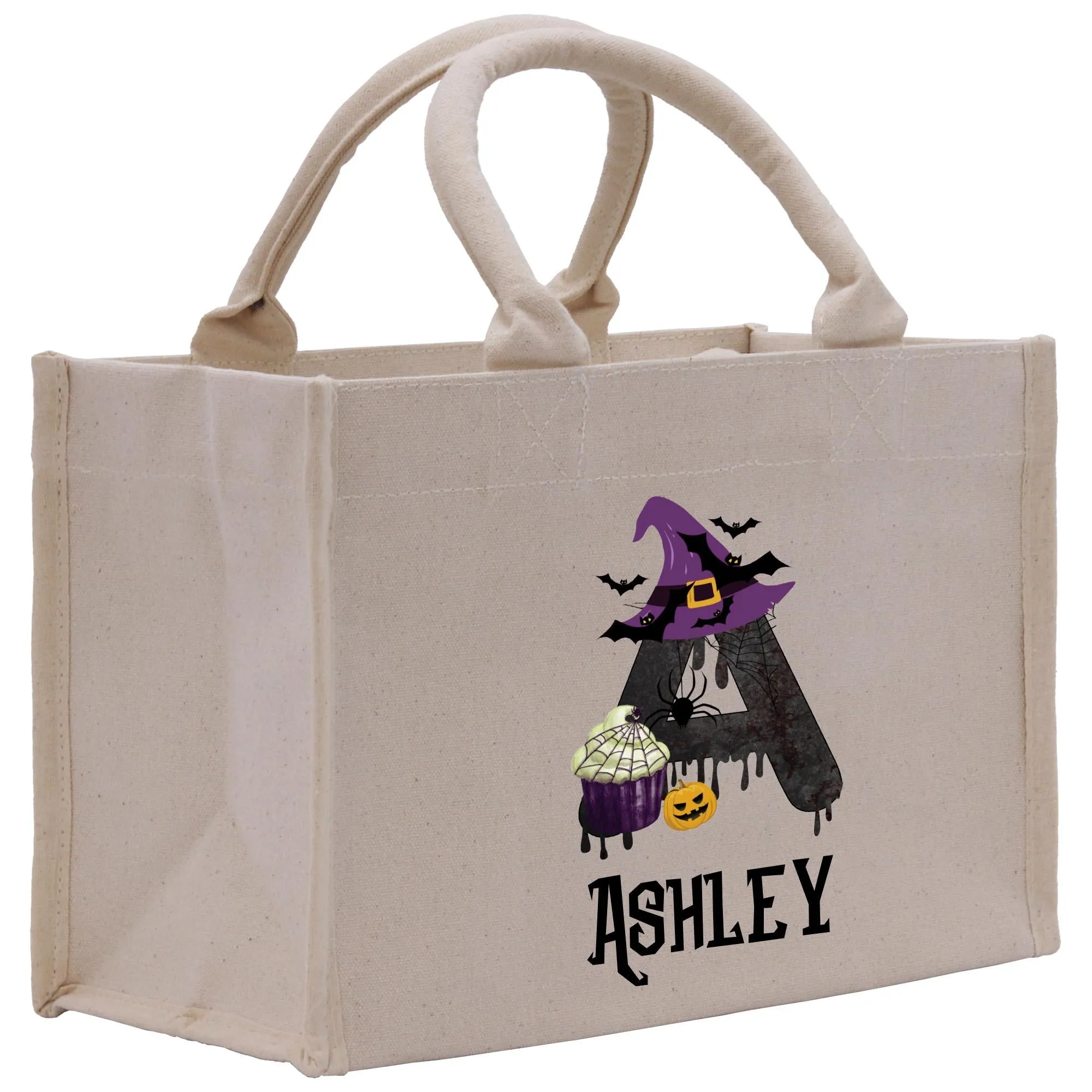 Halloween Trick or Treat Tote Bag Halloween Bag for Kids Halloween Gift Halloween Candy Bag Halloween Doodles Cute Canvas Tote Bag (HW1034)