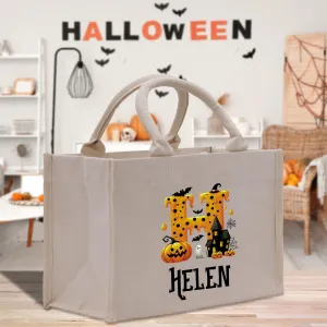 Halloween Trick or Treat Tote Bag Halloween Bag for Kids Halloween Gift Halloween Candy Bag Halloween Doodles Cute Canvas Tote Bag (HW1034)