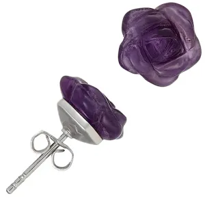 Hand-Carved Gemstone Rose Stud Sterling Earrings