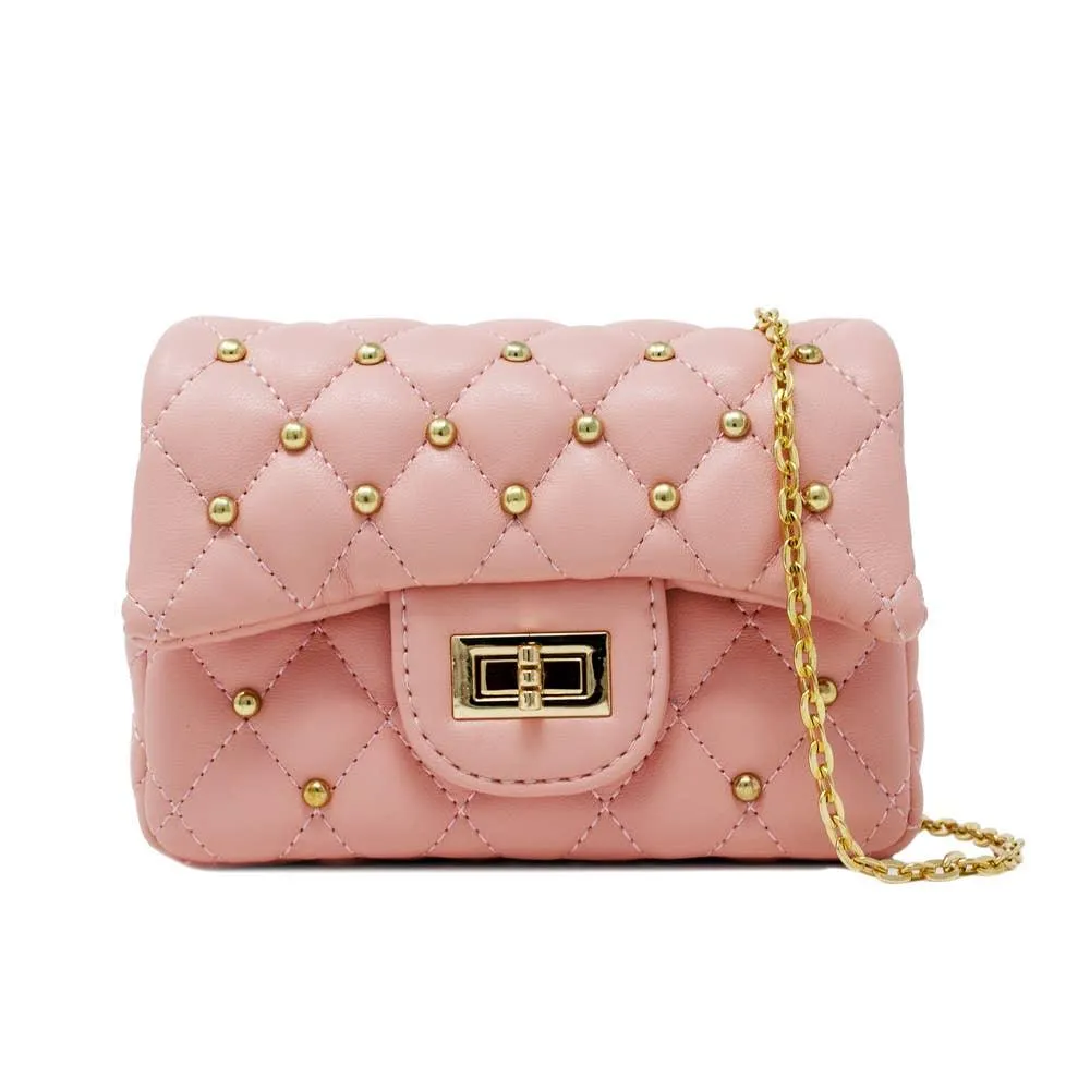 Handbag | Classic Quilted Stud Mini Bag - Light Pink | Tiny Treats and Zomi Gems