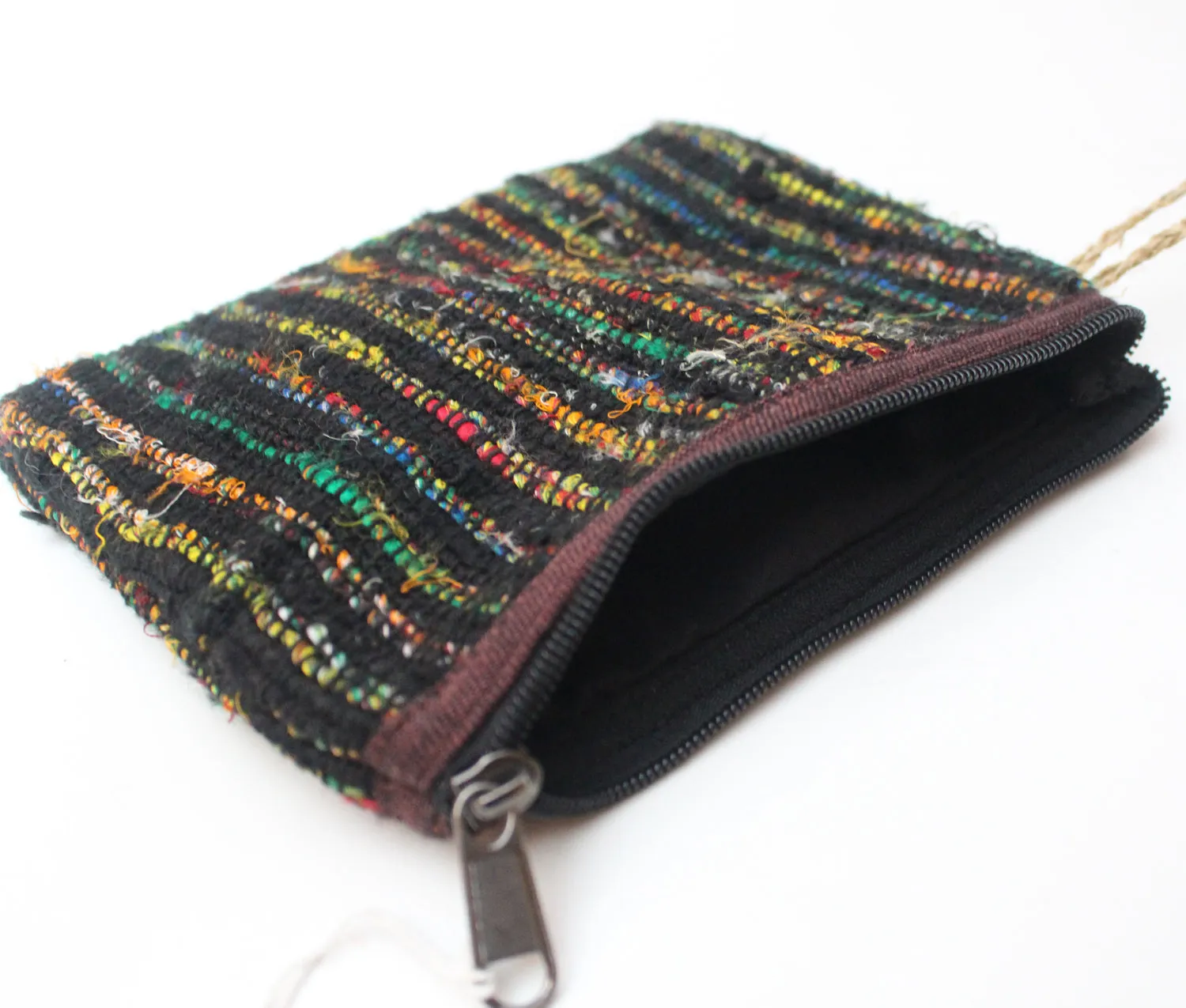 Handloomed Thick Cotton Clutch Purse-Black Multicolored