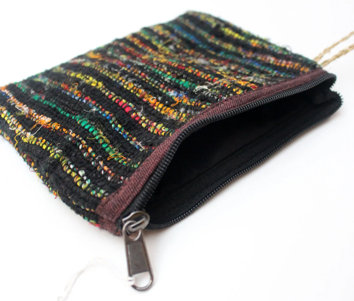 Handloomed Thick Cotton Clutch Purse-Black Multicolored