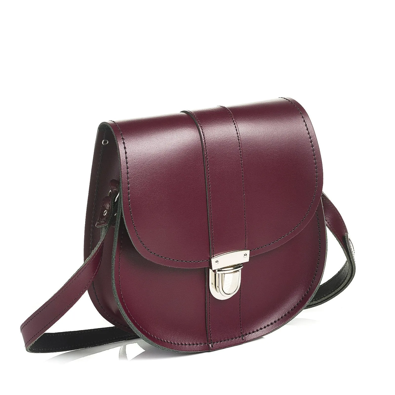 Handmade Leather Pushlock Saddle Bag - Marsala Red