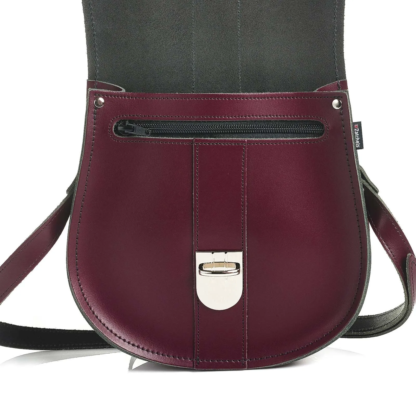 Handmade Leather Pushlock Saddle Bag - Marsala Red