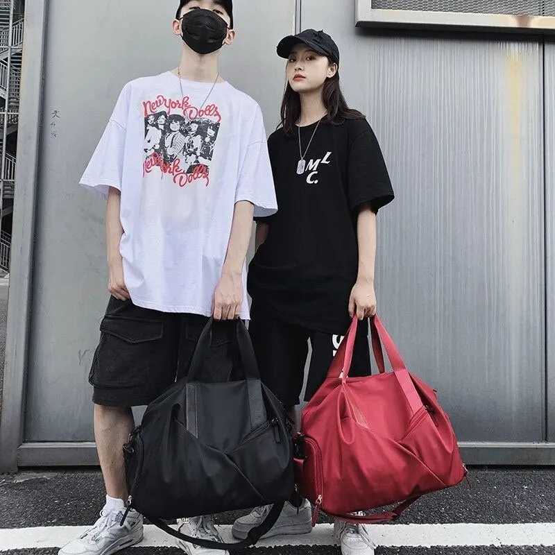 Harajuku Fashion Men's And Women's Bags Pure Color Large Capacity Sports Bags Nylon Wet And Dry Separation Gym Bags