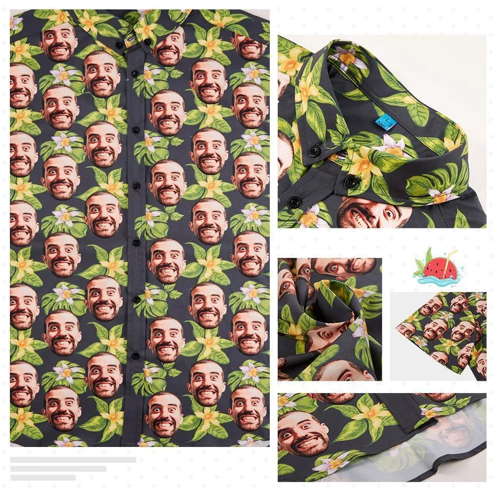 Hawaiian Shirt Personalised with Face Orange Leaves Shirt