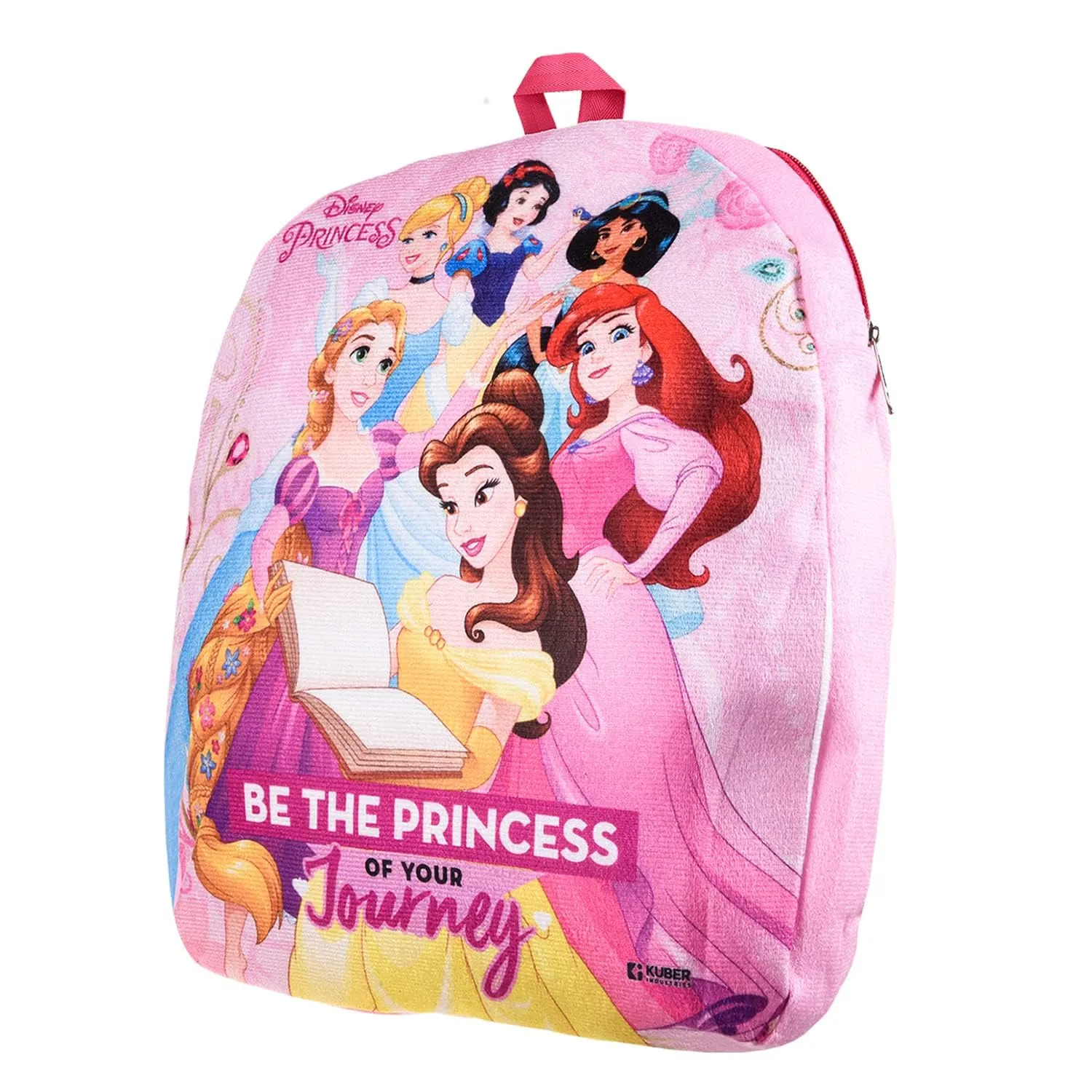 Heart Home Disney Princess Backpack | 2 Compartment Velvet School Bag | School Bag for Kids | Kids School Backpack | Backpack for School | Pink