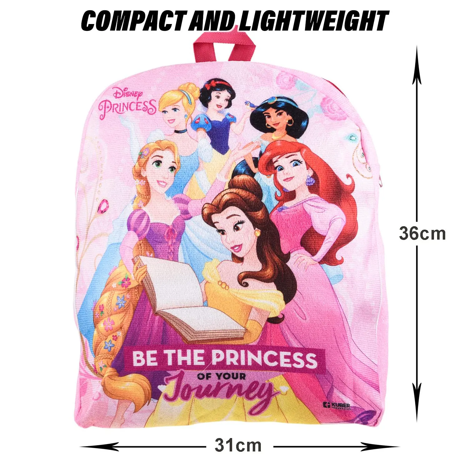 Heart Home Disney Princess Backpack | 2 Compartment Velvet School Bag | School Bag for Kids | Kids School Backpack | Backpack for School | Pink