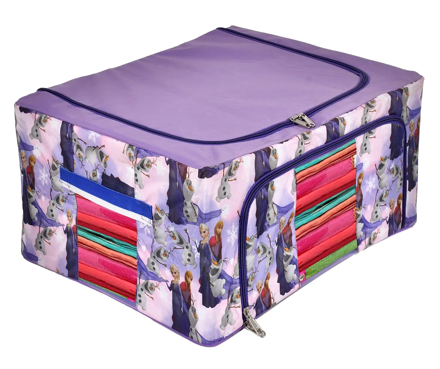 Heart Home Doll Print Steel Frame Living Box, Closet Organizer, Cloth Storage Boxes for Wardrobe With Clear Window, 44Ltr. (Purple) 54HH4097.