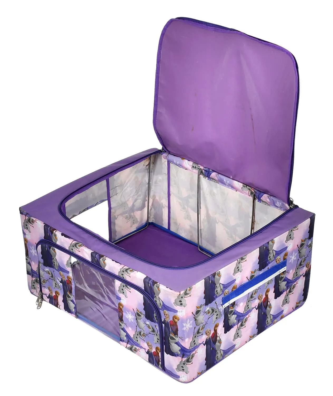 Heart Home Doll Print Steel Frame Living Box, Closet Organizer, Cloth Storage Boxes for Wardrobe With Clear Window, 44Ltr. (Purple) 54HH4097.