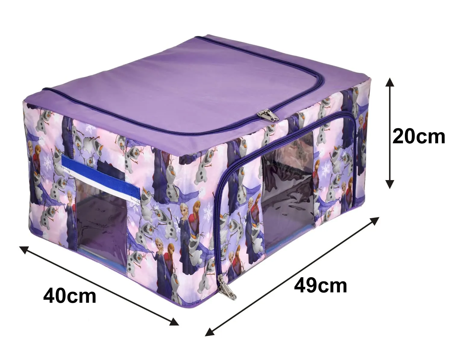 Heart Home Doll Print Steel Frame Living Box, Closet Organizer, Cloth Storage Boxes for Wardrobe With Clear Window, 44Ltr. (Purple) 54HH4097.