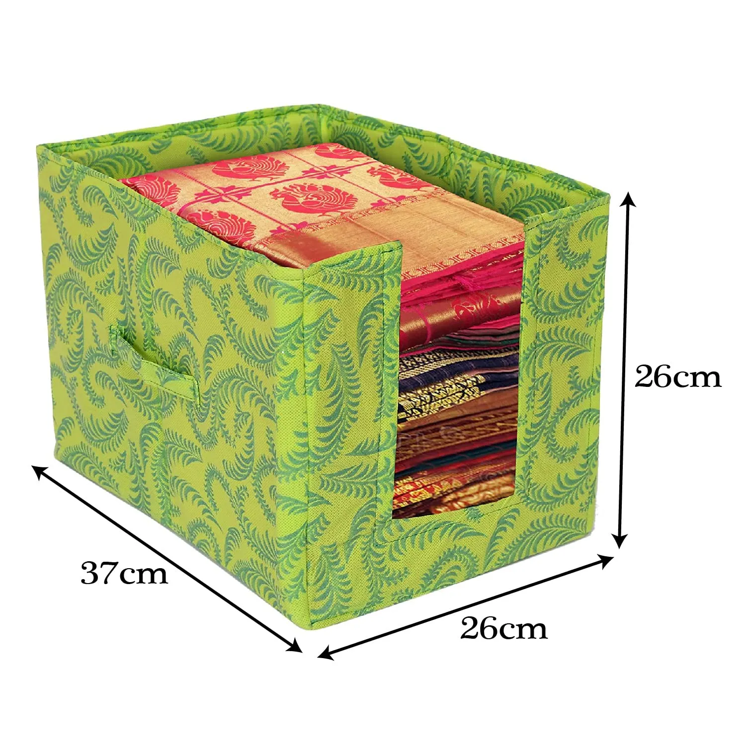 Heart Home Leaf Printed Non-Woven Foldable Shirt Stacker Closet Organizer With Handles- Pack of 2 (Green)-HS43HEARTH26468