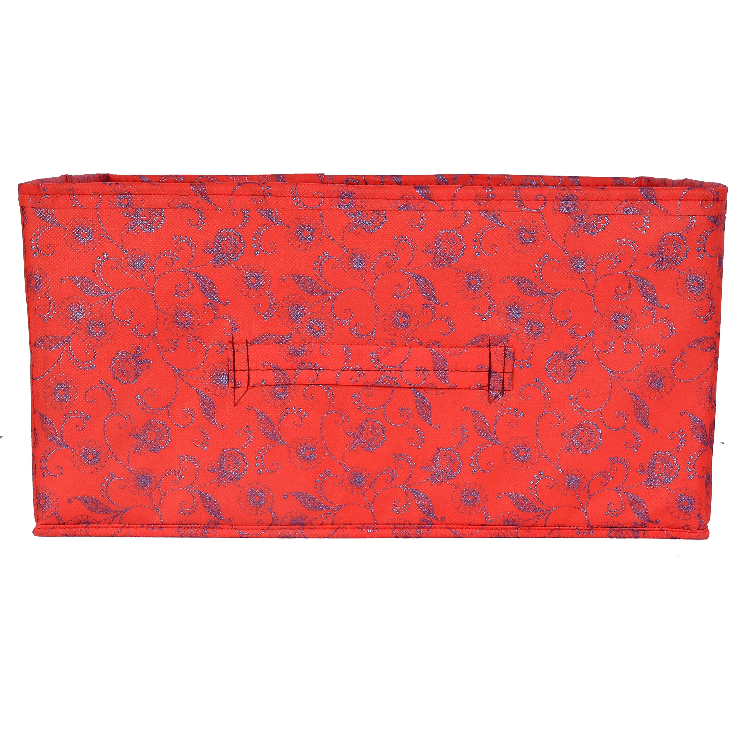 Heart Home Metalic Floral Print Non Woven Fabric 4-Replacement Drawer Storage and Cloth Organizer Unit for Closet (Red)- HEART7451