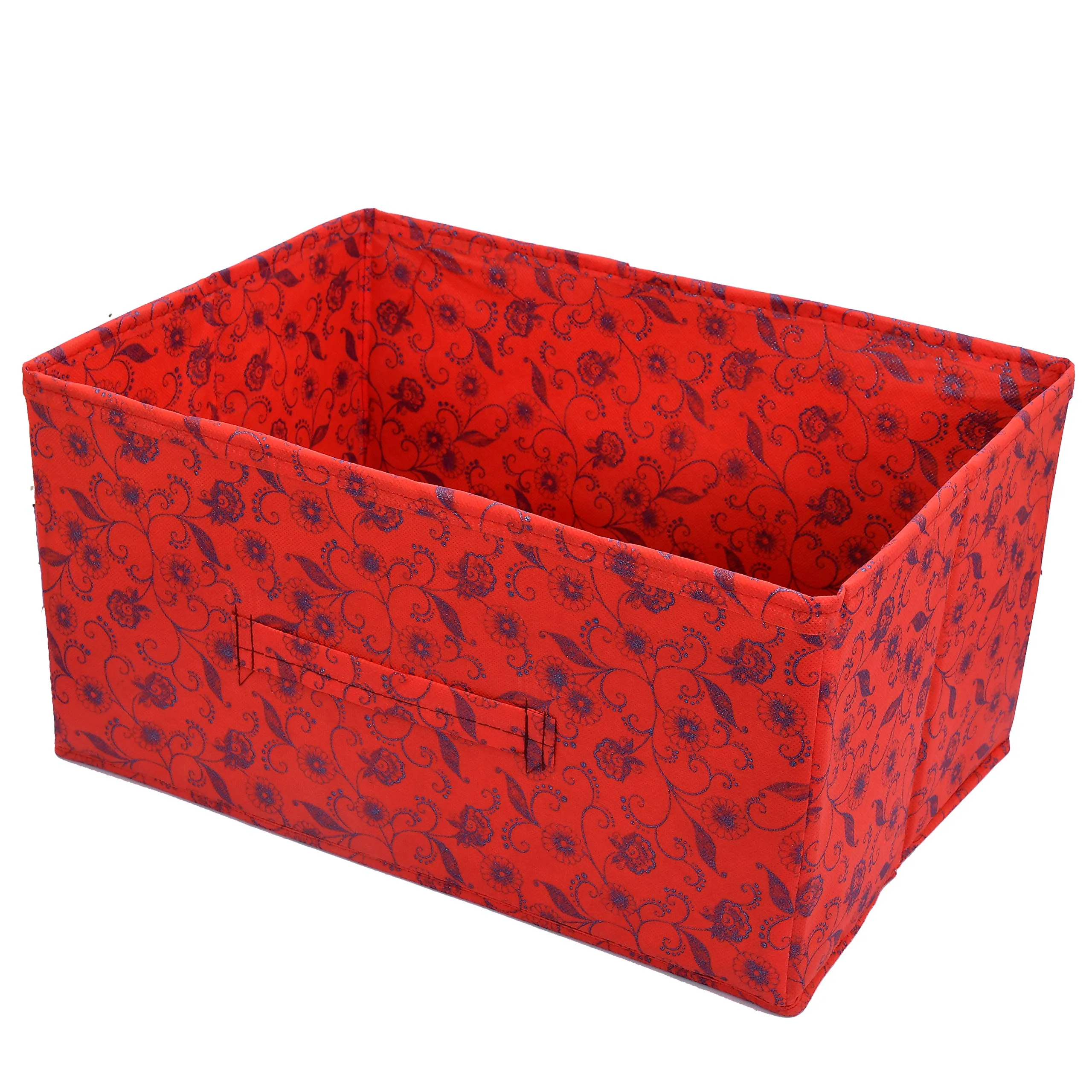 Heart Home Metalic Floral Print Non Woven Fabric 4-Replacement Drawer Storage and Cloth Organizer Unit for Closet (Red)- HEART7451