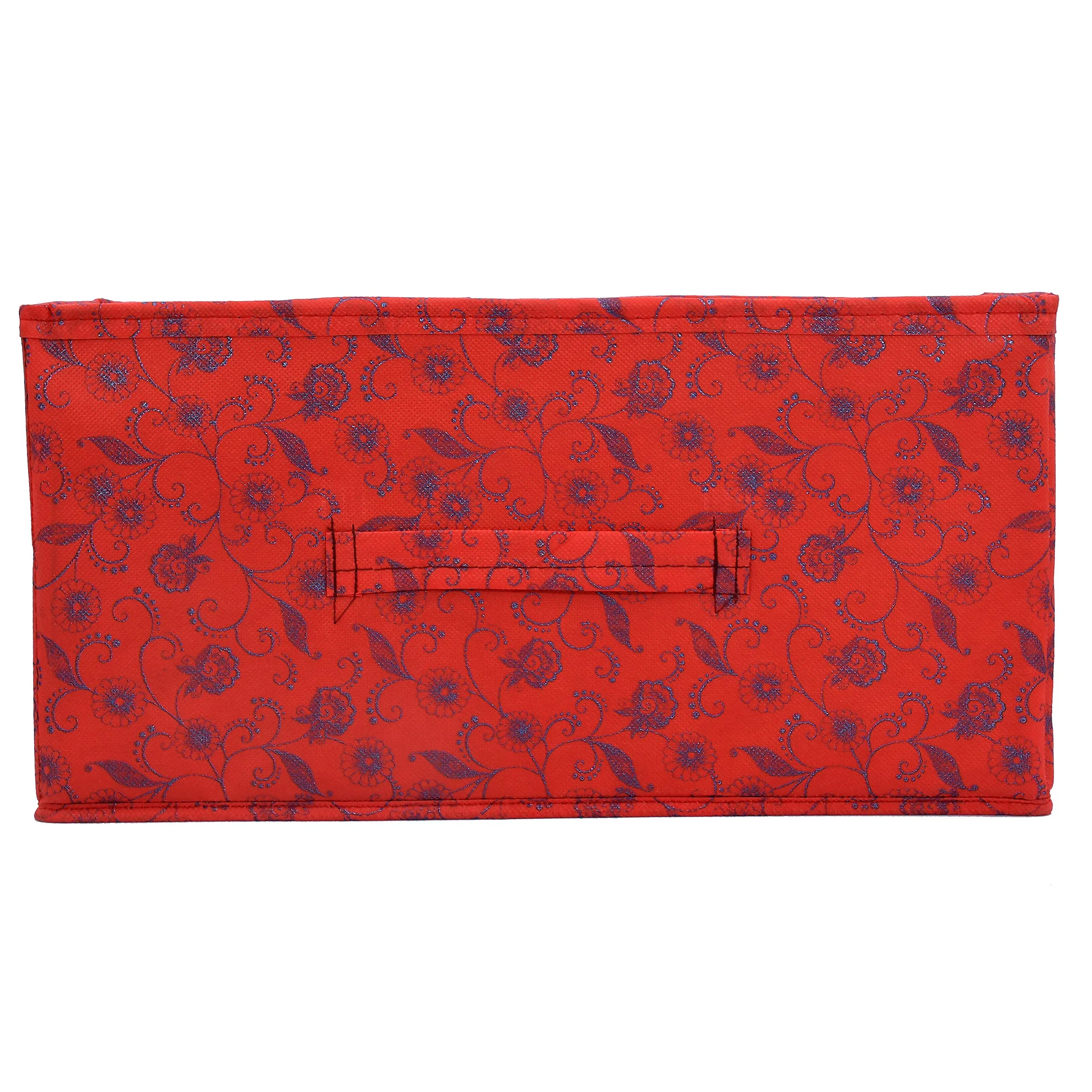 Heart Home Metalic Floral Print Non Woven Fabric 4-Replacement Drawer Storage and Cloth Organizer Unit for Closet (Red)- HEART7451