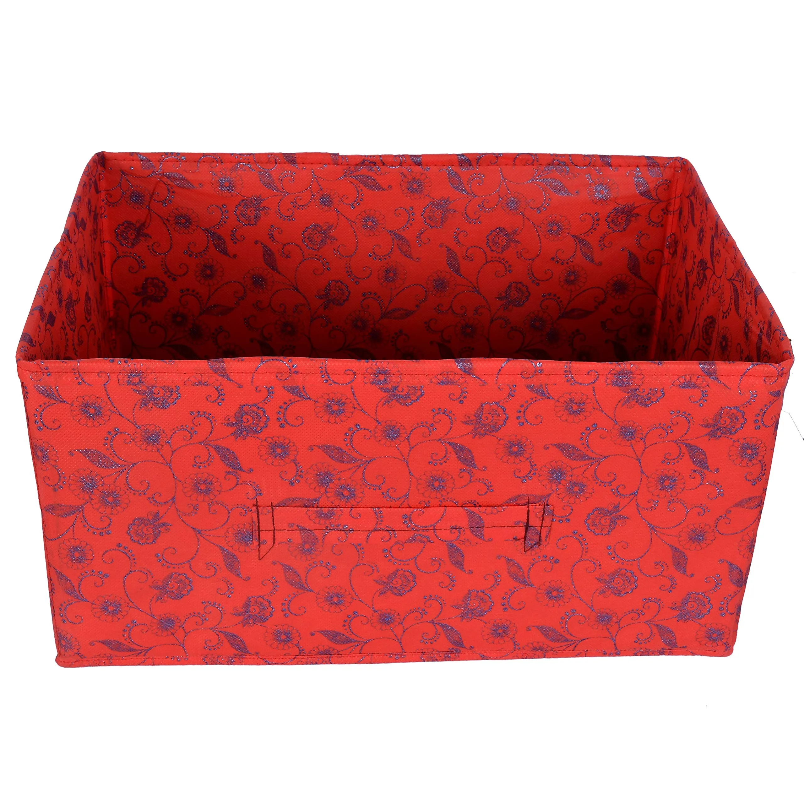 Heart Home Metalic Floral Print Non Woven Fabric 4-Replacement Drawer Storage and Cloth Organizer Unit for Closet (Red)- HEART7451