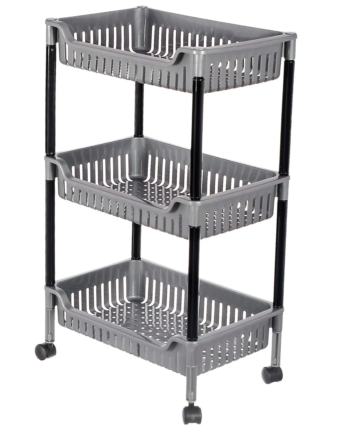 Heart Home Multiuses 3 Tier Square Plastic Storage Cart Organizer for Kitchen Laundry Room Bathroom Office With Wheels (Grey) -46HH0562