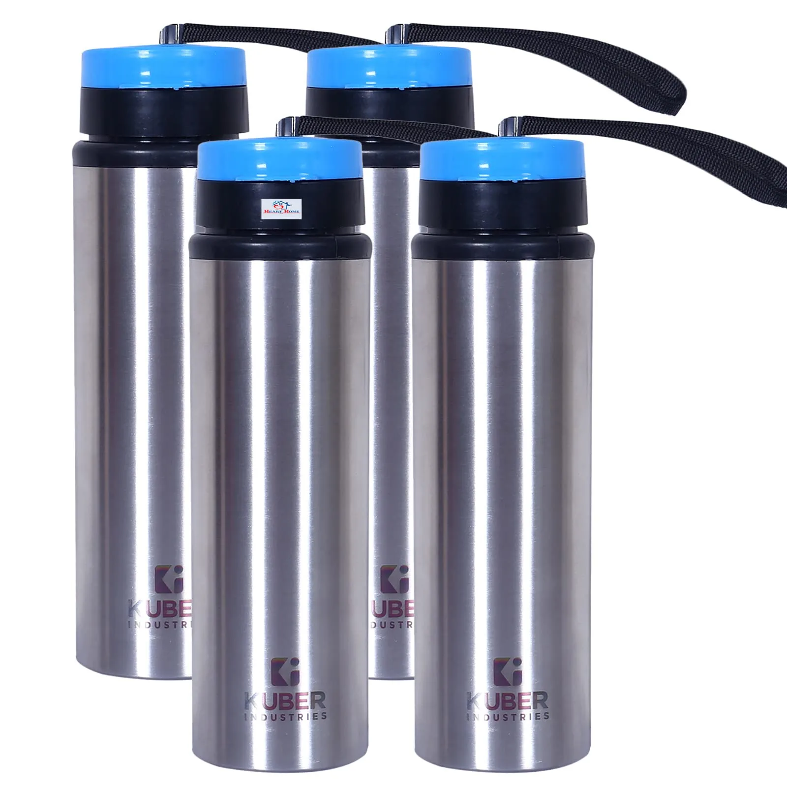 Heart Home Stainless Steel Water Bottle |Refrigerator Bottle For School Kids With Sipper Cap & Handle 750 ML Pack of 4 (Silver)