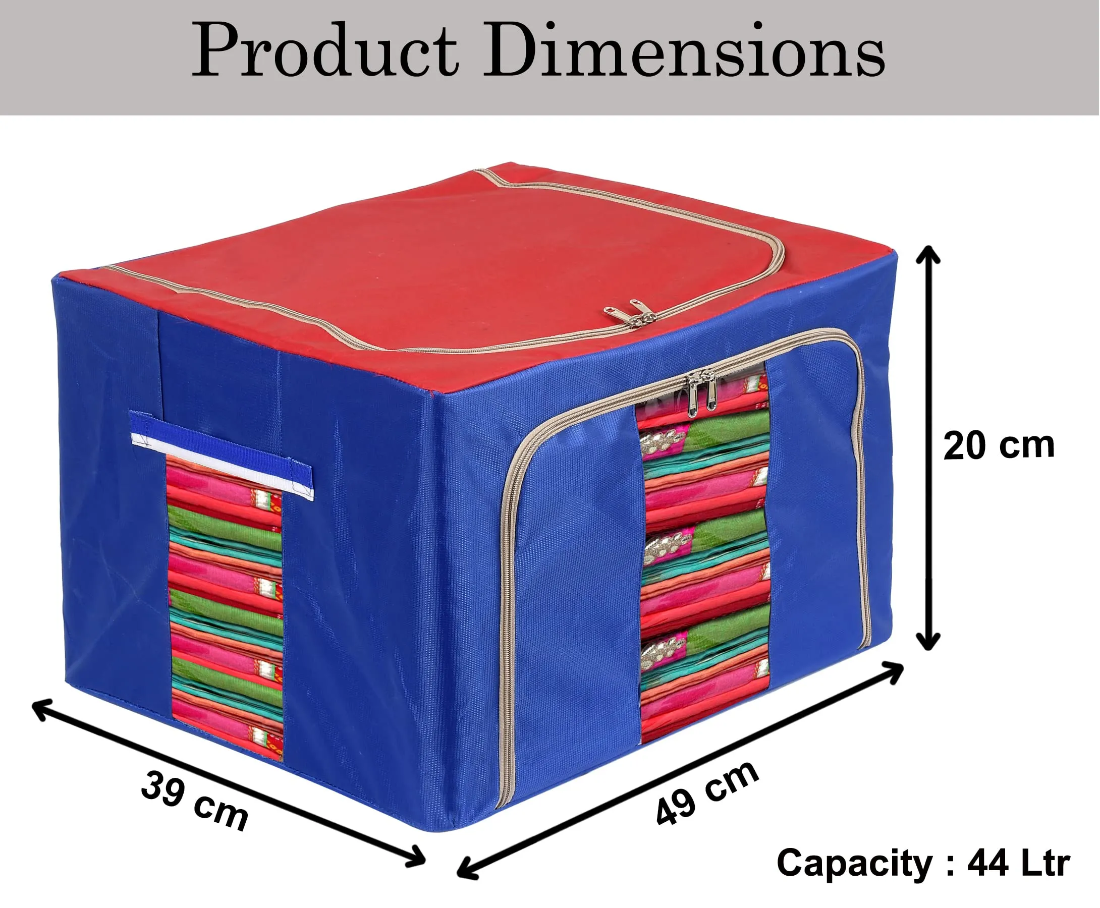 Heart Home Steel Frame Living Box, Closet Organizer, Cloth Storage Boxes for Wardrobe With Clear Window, 44Ltr. (Red & Blue)-44HH0298