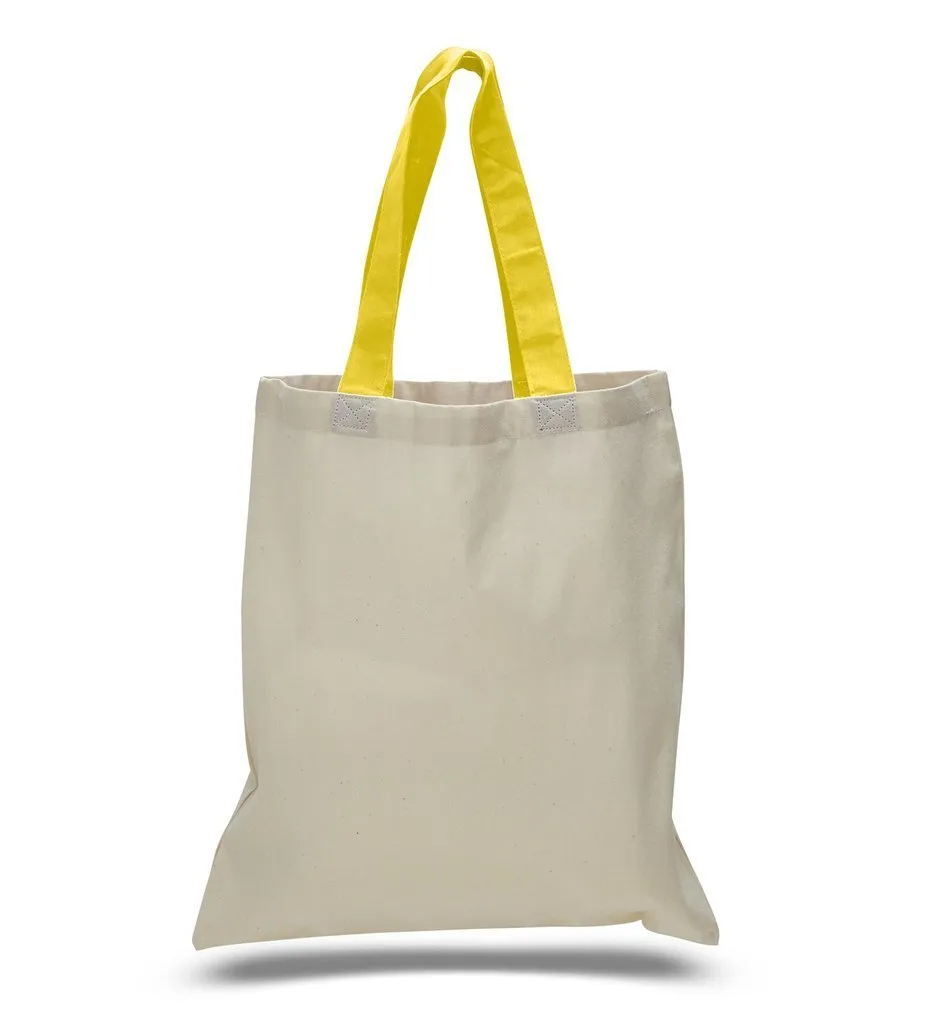 HIGH QUALITY PROMOTIONAL COLOR HANDLES TOTE BAG 100% COTTON