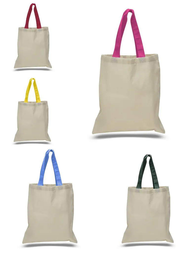 HIGH QUALITY PROMOTIONAL COLOR HANDLES TOTE BAG 100% COTTON