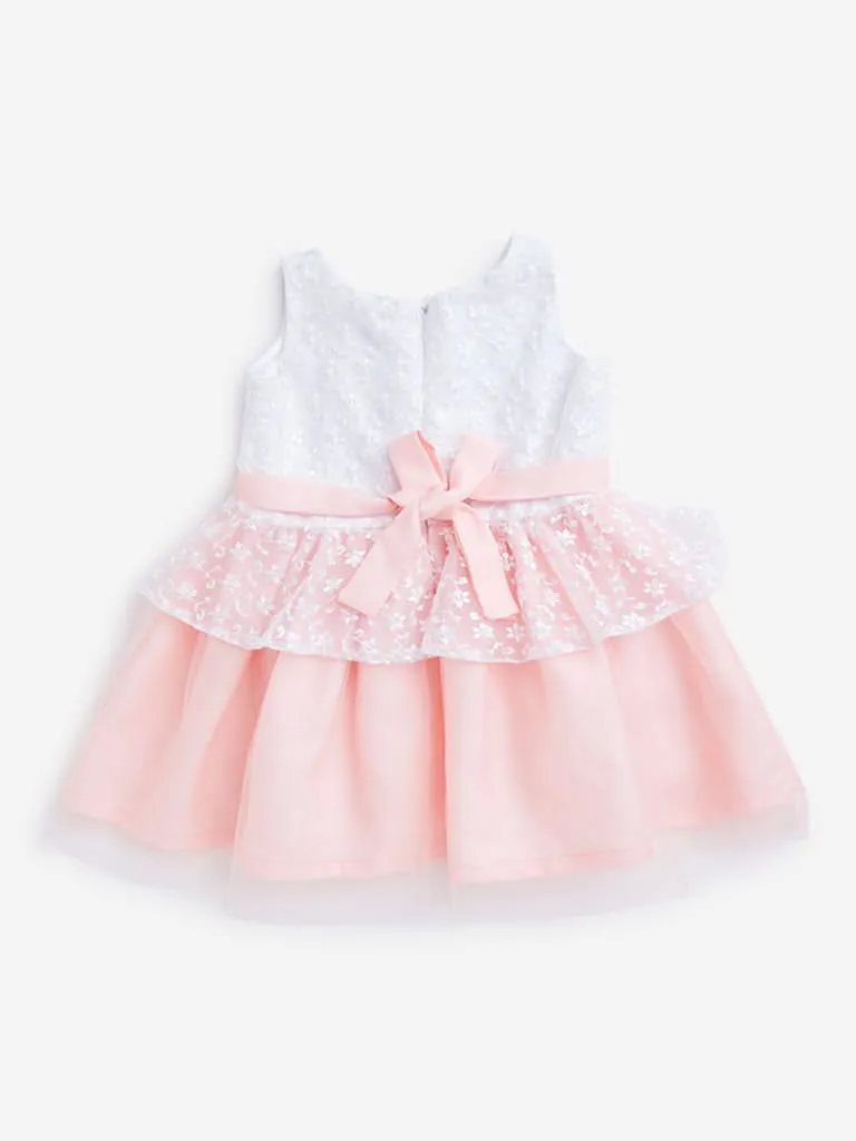 HOP Kids Peach Floral Mesh Fit-and-Flare Dress