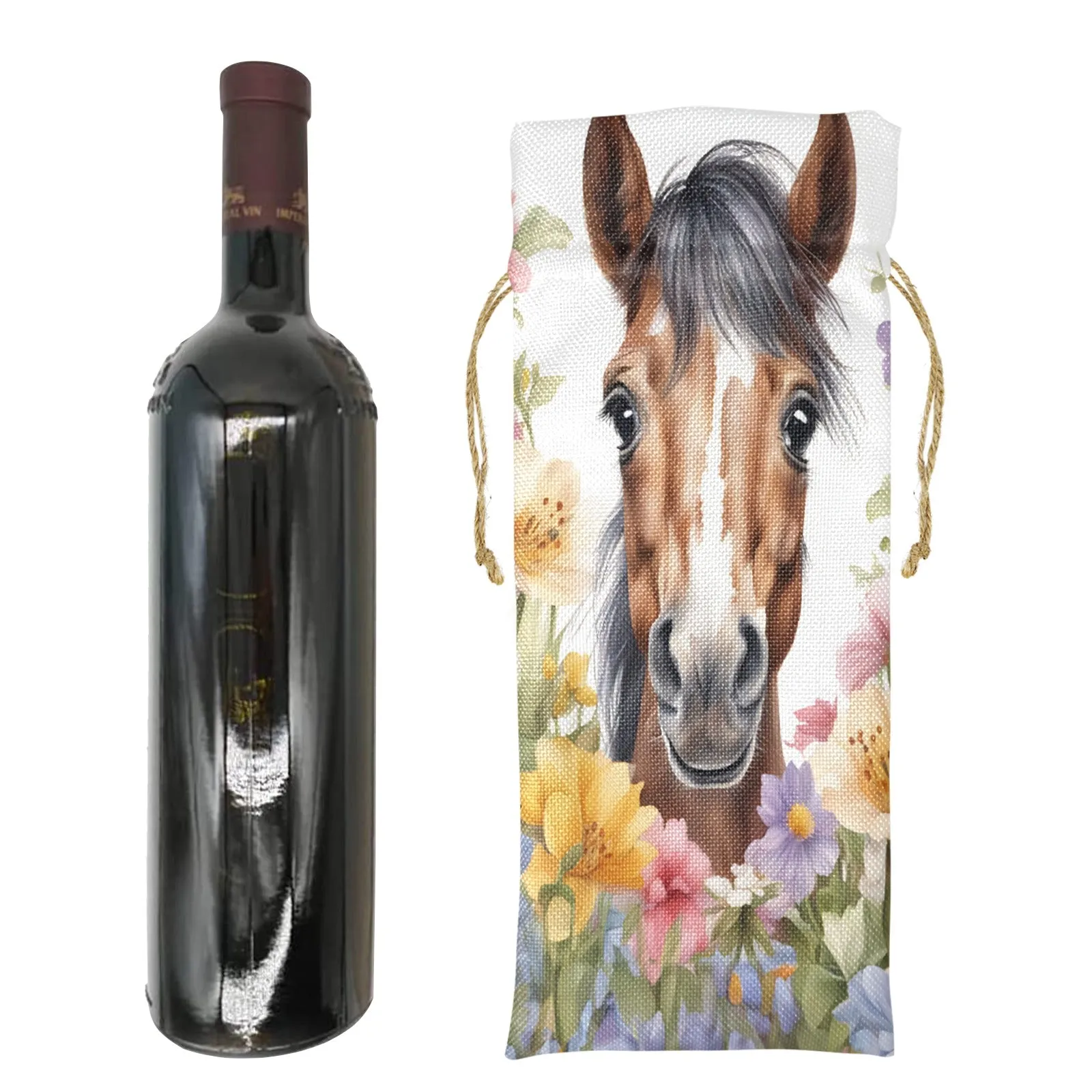 Horse awd305 Linen Wine Bottle Bag