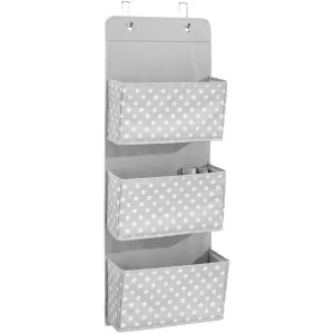 iDesign jr Dot Fabric Over The Door Hanging Storage With 3 Pockets, Gray-White, 13x4.5x36 Inches