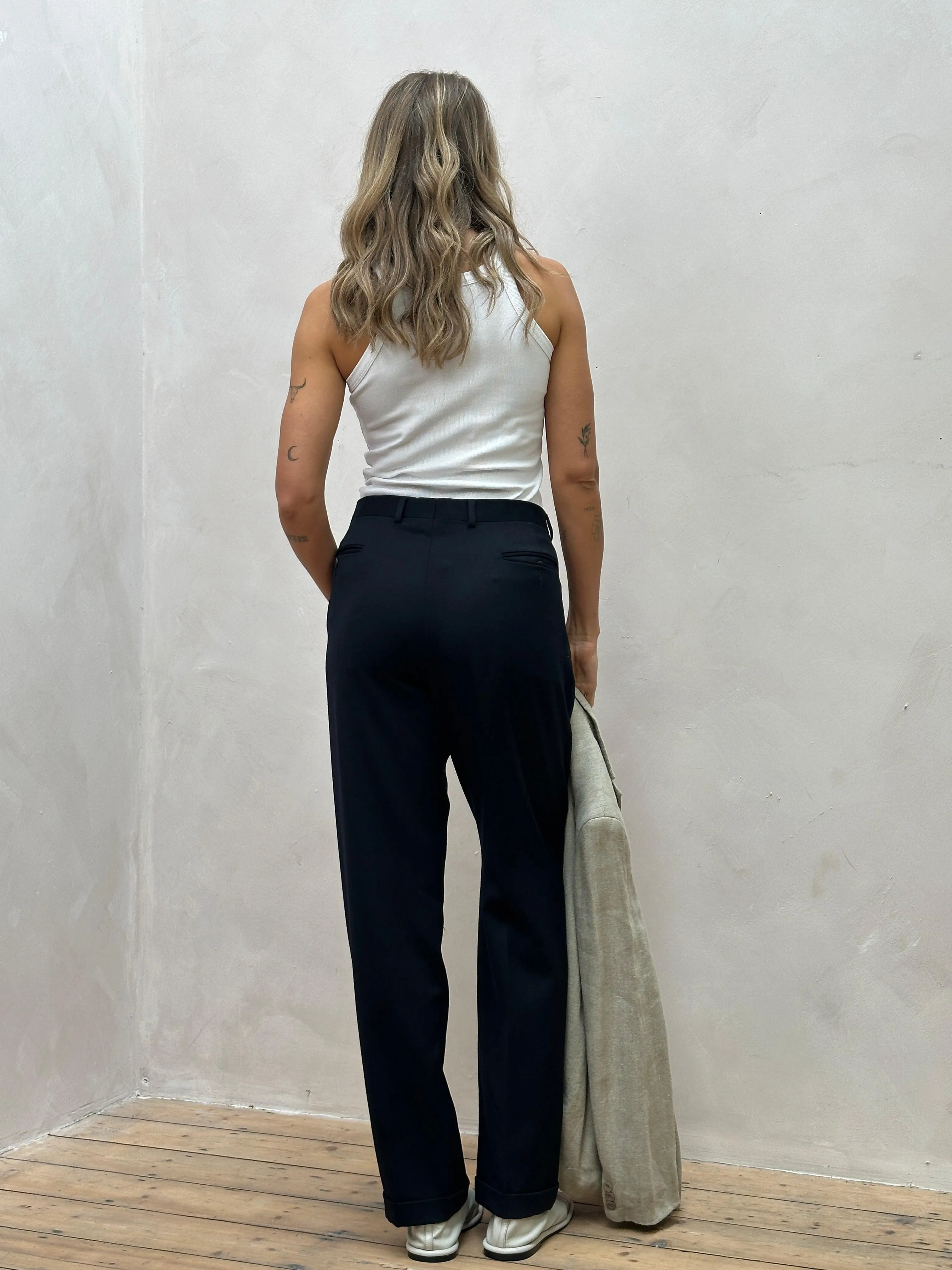 Italian Vintage Pure Wool High Waisted Tailored Trousers - W34