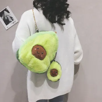 Kawaii Fluffy Avocado Plush Bag - Kawaii Bag