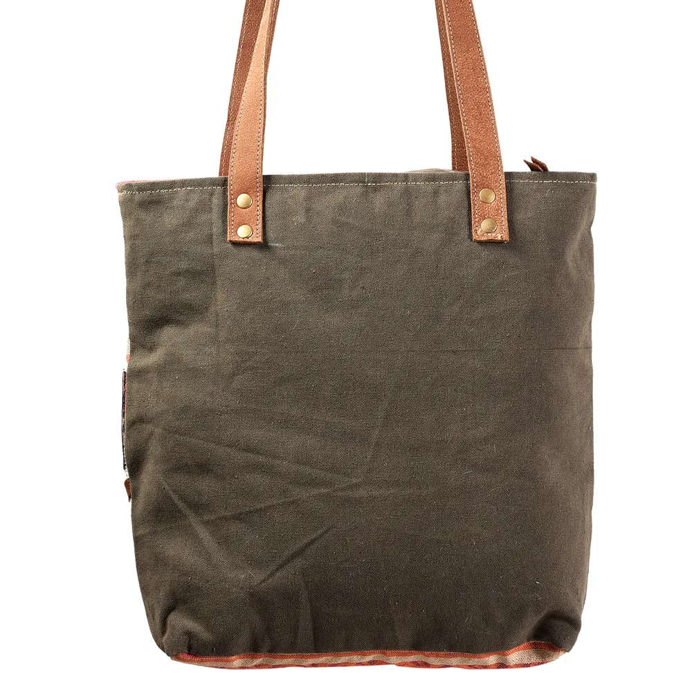 KB376 - KB376 -TOTE Hand Tooled Saddle Leather and Upcycled Canvas Ladies Bag Standard KB376 - KB376