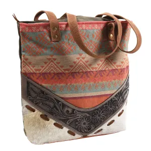 KB376 - KB376 -TOTE Hand Tooled Saddle Leather and Upcycled Canvas Ladies Bag Standard KB376 - KB376